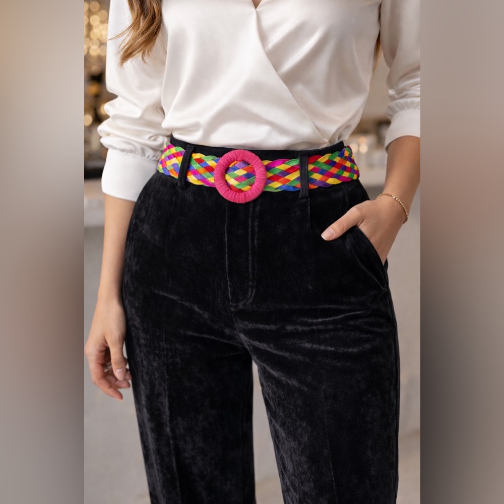 Vintage Colorful Woven Belt‎ with Pink Accent